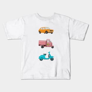 Iconic Italian Vehicles - Scooter, Rikshaw and Car Kids T-Shirt
